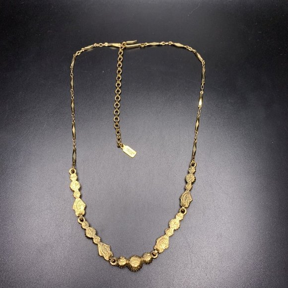 1928 Art Deco Style Necklace Gold Tone Clear Rhinestone Bar Link Dainty Elegant - Picture 7 of 8